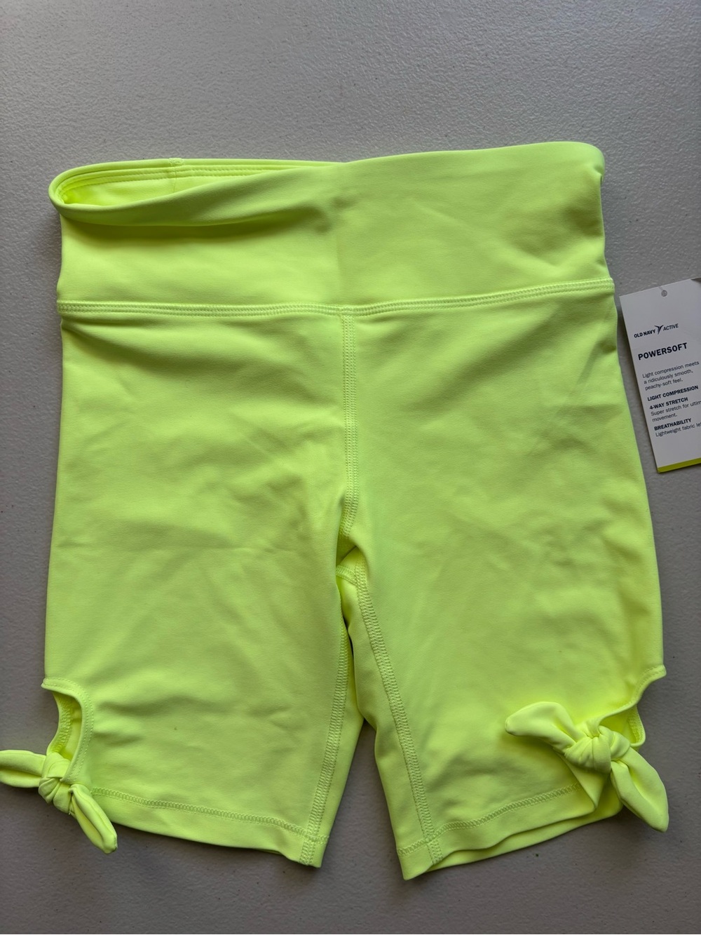 Old Navy Neon Yellow Kids' Bike Shorts with Side Knots, size 8/M